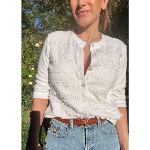 Vintage 90s White Textured Knit Cardigan, Grandmacore - Picture 5 of 7